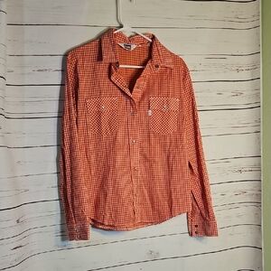 Vintage Levis Western Gingham Plaid Snap Button Up Long Sleeve‎ Shirt, SZ 14